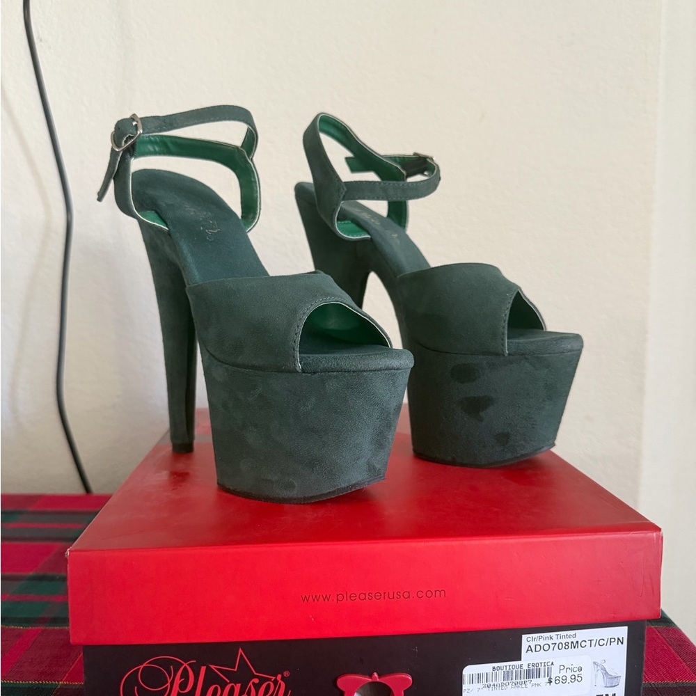 Pleaser Dark Green Platform Sandals